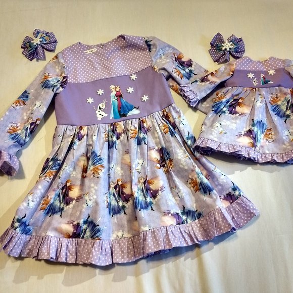 Frozen My Doll & Me Matching Twirl Dresses & Hairbows - Picture 2 of 7